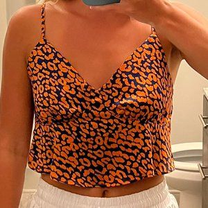 Superdown orange and blue cheetah print peplum tank top size S